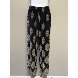 Susan Graver Black Abstract Shapes Side Stripe Pull-on Liquid Knit- Small (Tall)